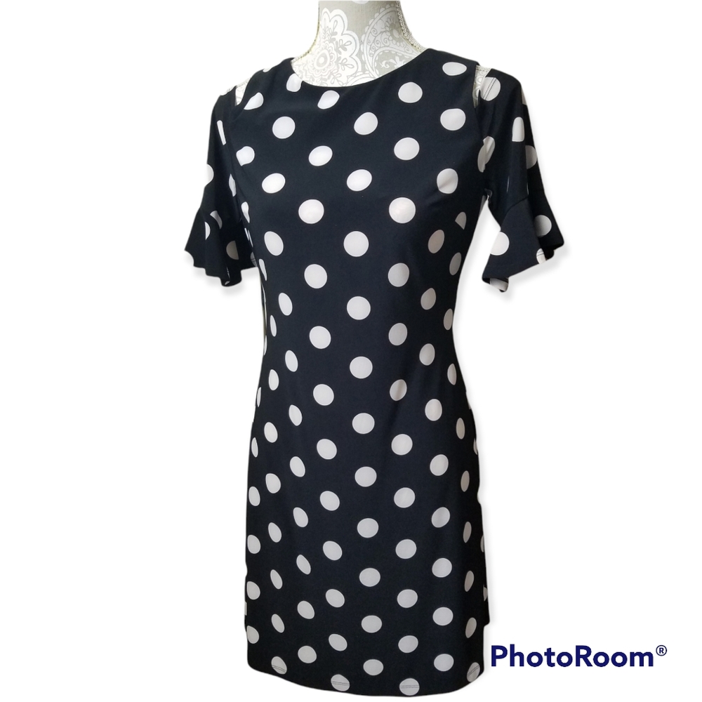 Tommy Hilfiger Cold Shoulder Polka Dot Career Dress Size 4